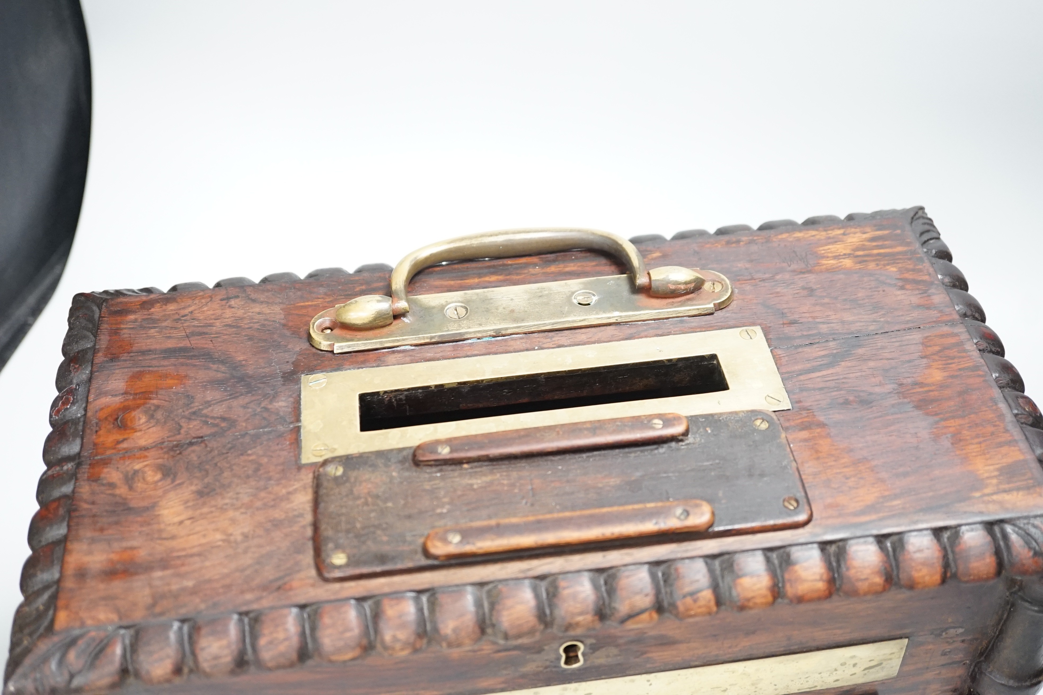 An early Victorian rosewood country house post box, 36cm wide